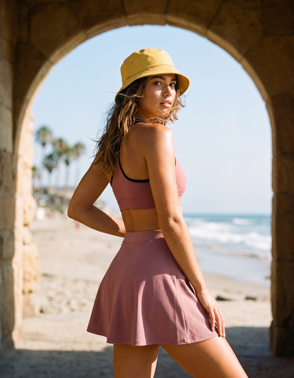 Swim Sports Bra + Swim Skirt + Bucket Hat