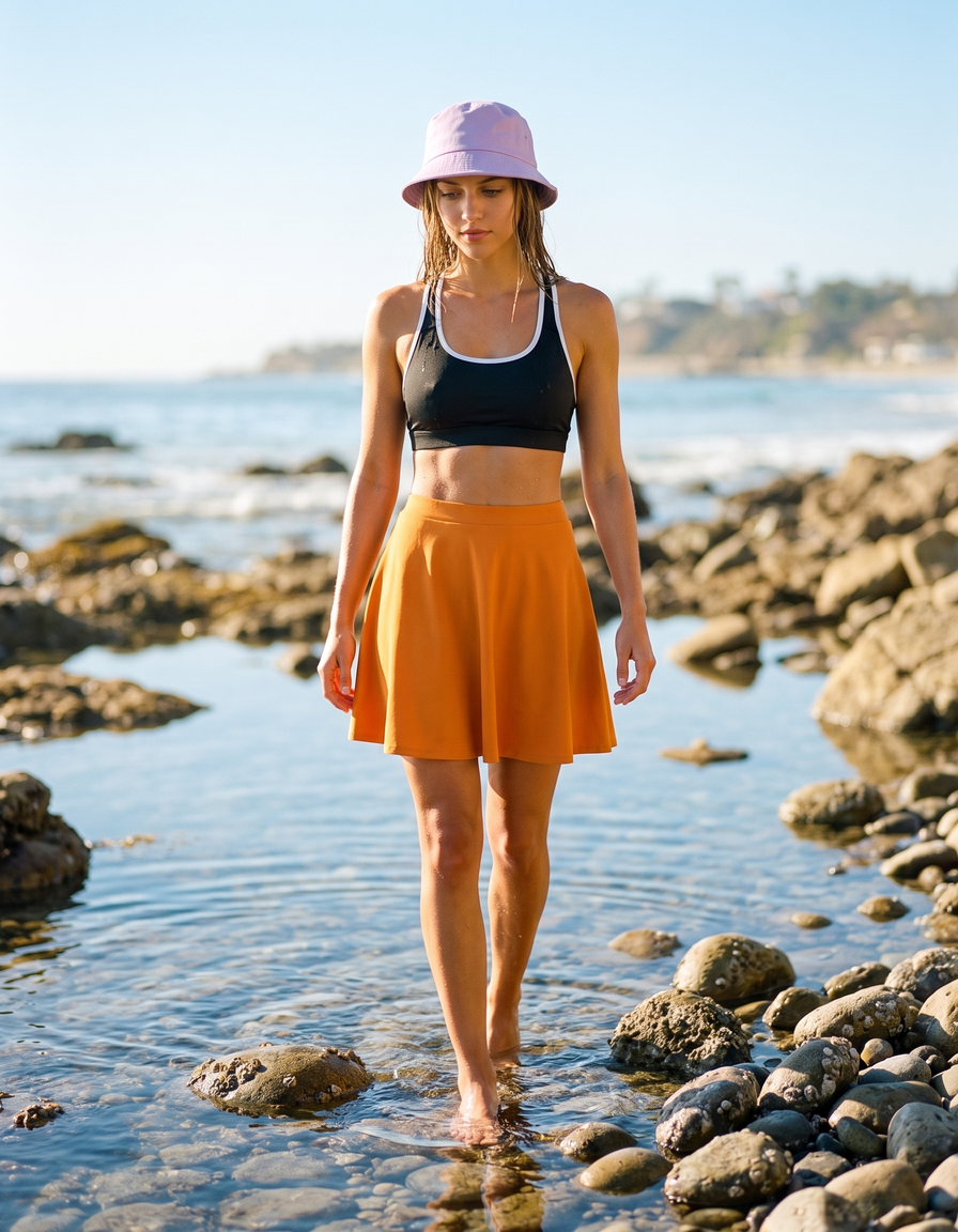 Swim Sports Bra + Swim Skirt + Bucket Hat