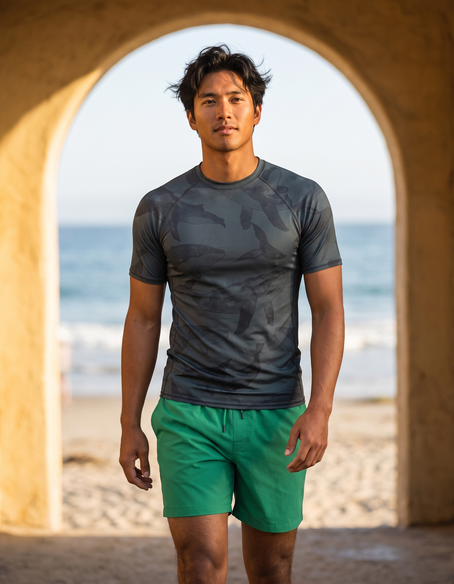 Short Sleeve Rashguard + Swim Trunks