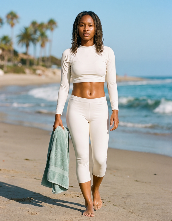 Crop Rashguard + Swim Capri Leggings