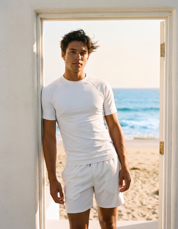 Short Sleeve Rashguard + Swim Trunks
