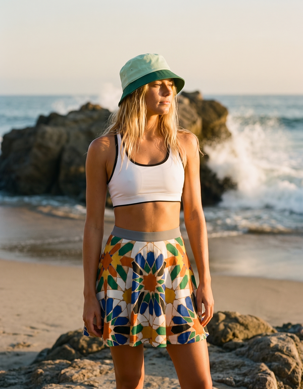 Swim/Gym Sports Bra + Beach Skirt + Bucket Hat