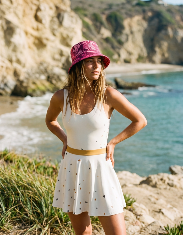 One-Piece + Swim Skirt + Bucket Hat