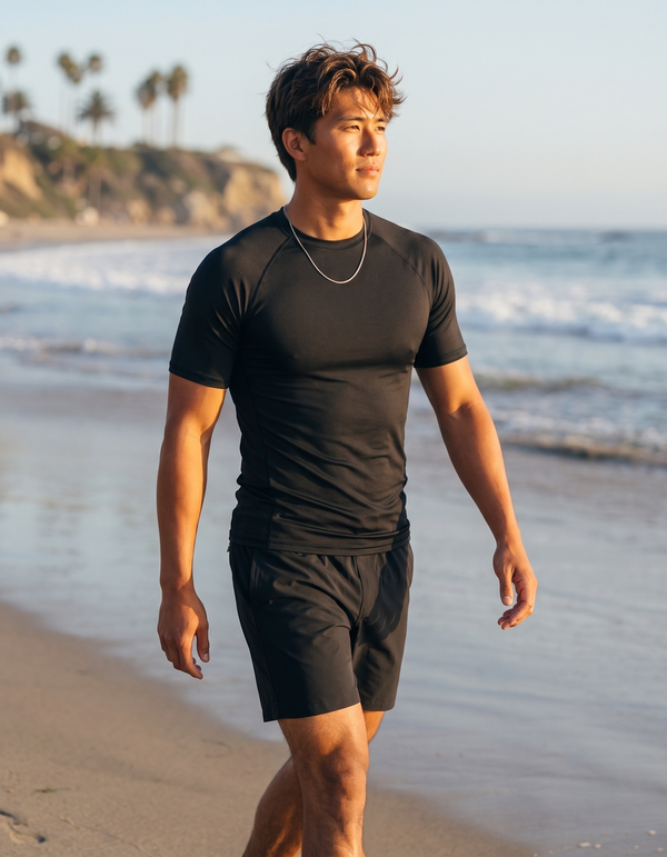 Short Sleeve Rashguard + Swim Trunks