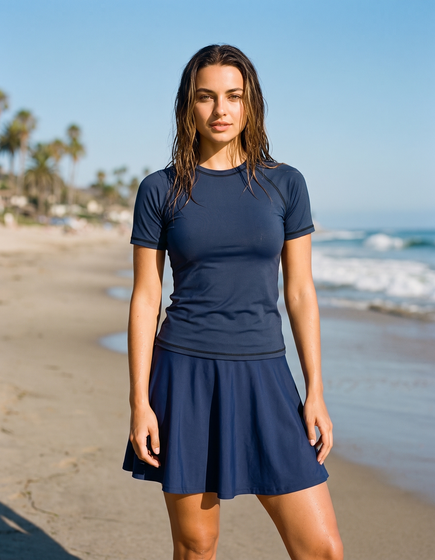 Short Sleeve Rashguard + Swim/Gym Beach Skirt