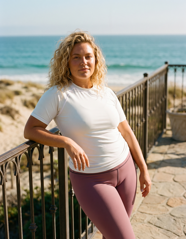Short Sleeve Rashguard + Swim/Gym Plus Size Leggings