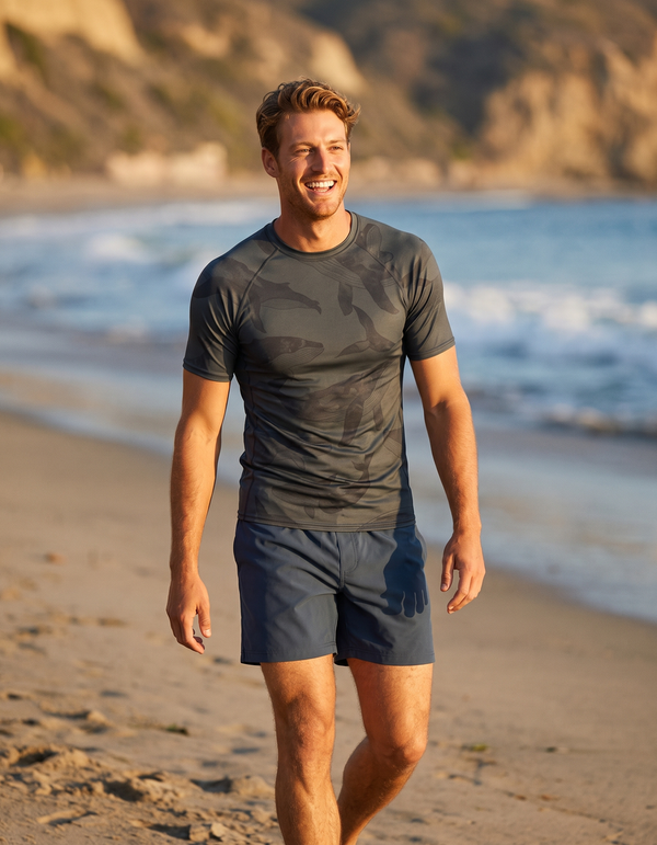 Short Sleeve Rashguard + Swim Trunks