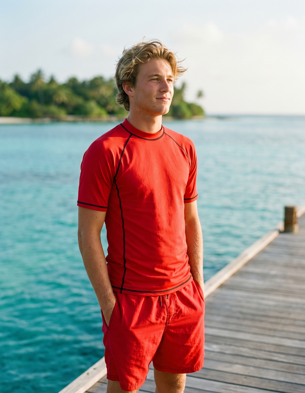 Short Sleeve Rashguard + Swim Trunks
