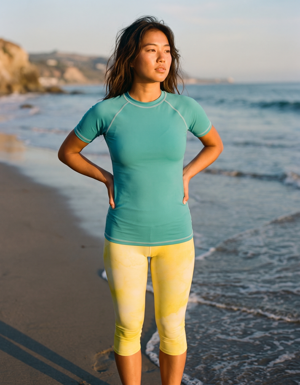 Short Sleeve Rashguard + Swim/Gym Capri Leggings