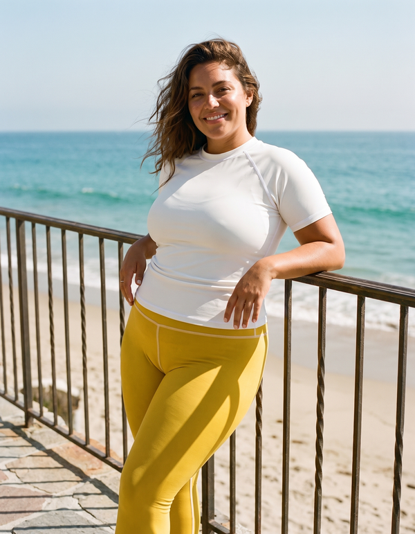 Short Sleeve Rashguard + Swim/Gym Plus Size Leggings