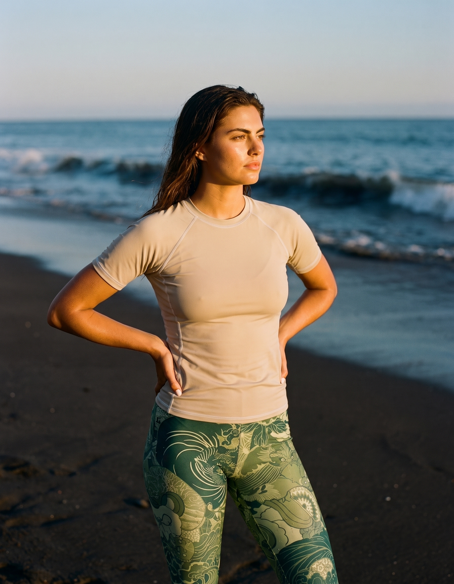 Short Sleeve Rashguard + Swim/Gym Capri Leggings