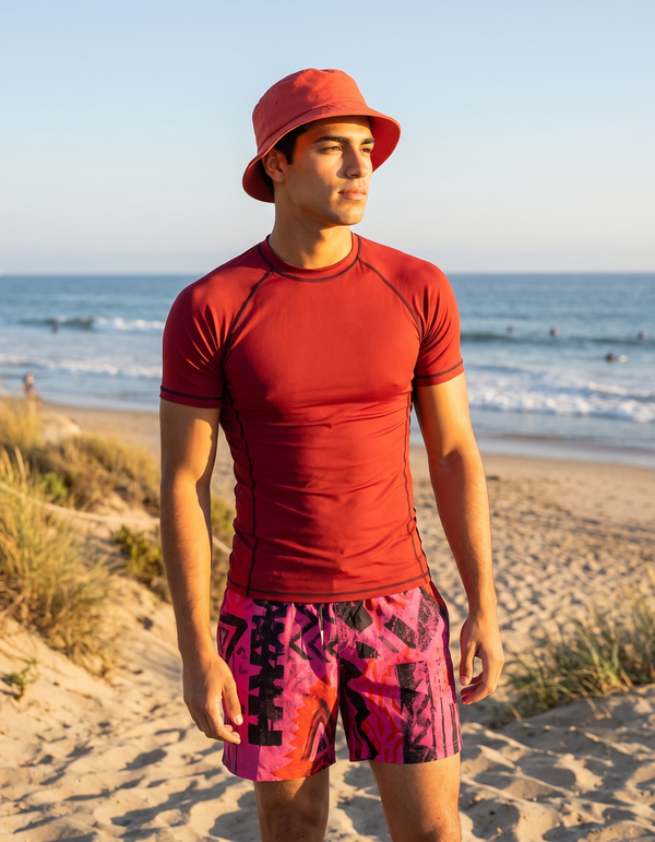 Short Sleeve Rashguard + Swim Trunks + Bucket Hat