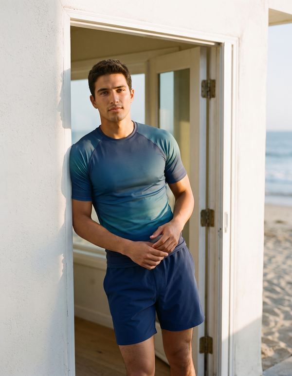 Short Sleeve Rashguard + Swim Trunks