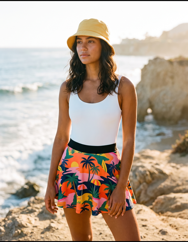 One-Piece + Beach Skirt + Bucket Hat
