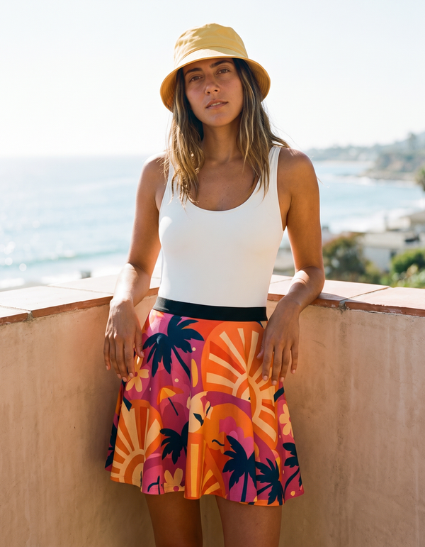 One-Piece + Beach Skirt + Bucket Hat