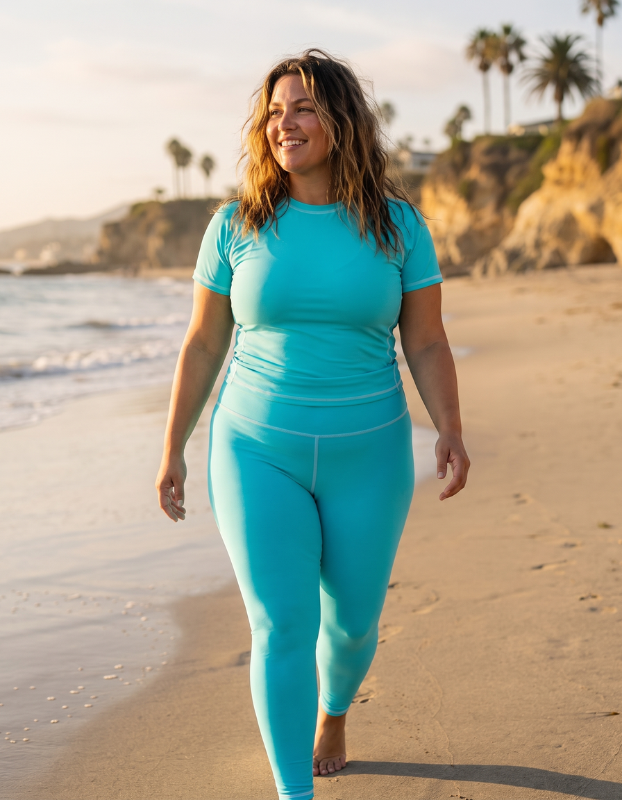 Short Sleeve Rashguard + Swim/Gym Plus Size Leggings — view 1 of 5