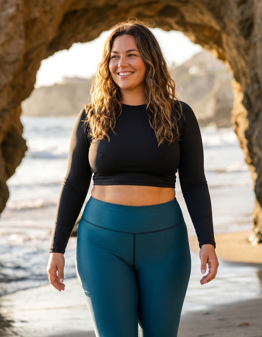 Crop Rashguard + Swim/Gym Plus Size Leggings — view 1 of 4