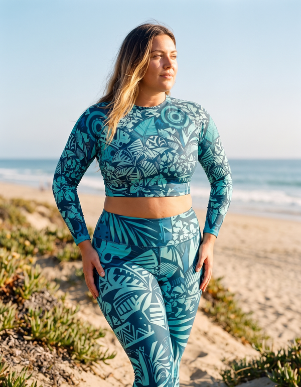 Crop Rashguard + Swim/Gym Plus Size Leggings