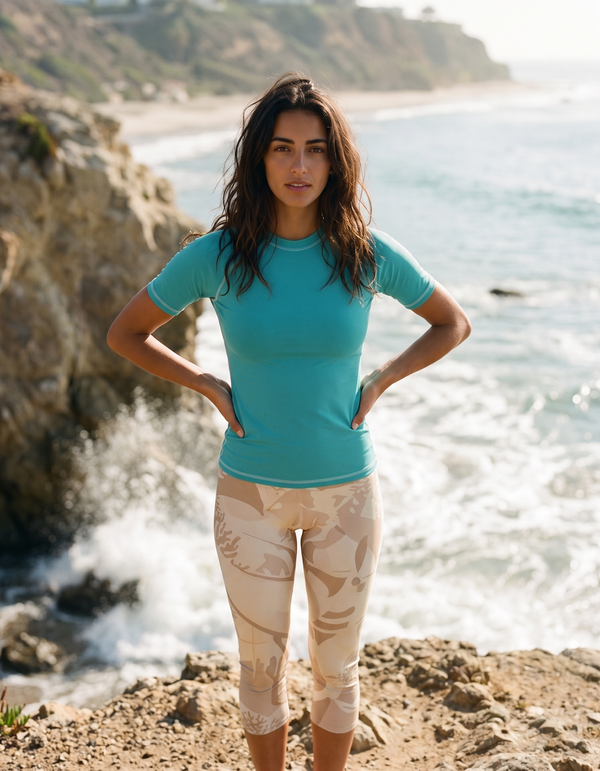 Short Sleeve Rashguard + Swim/Gym Capri Leggings