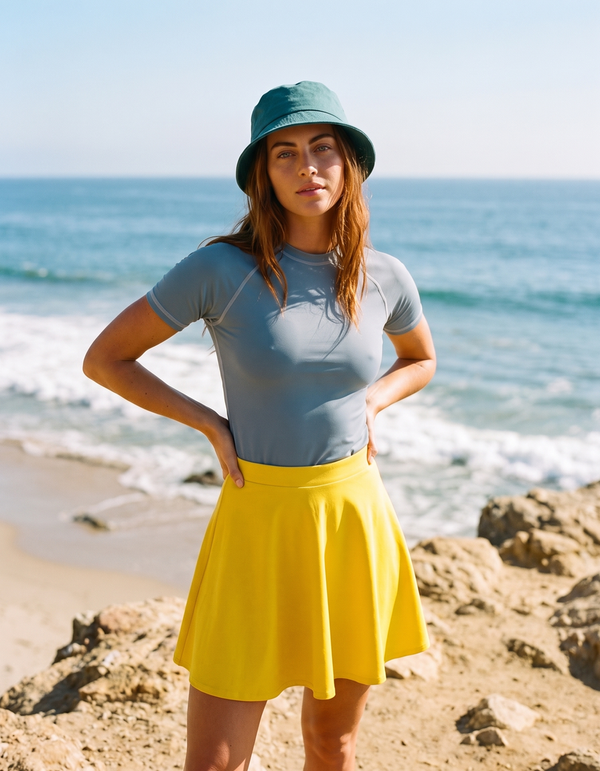 Short Sleeve Rashguard + Beach Skirt + Bucket Hat