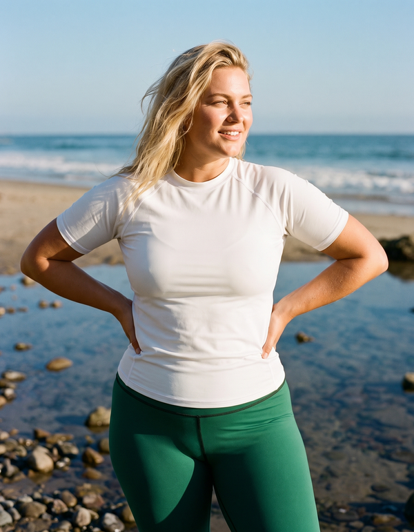 Short Sleeve Rashguard + Swim/Gym Plus Size Leggings