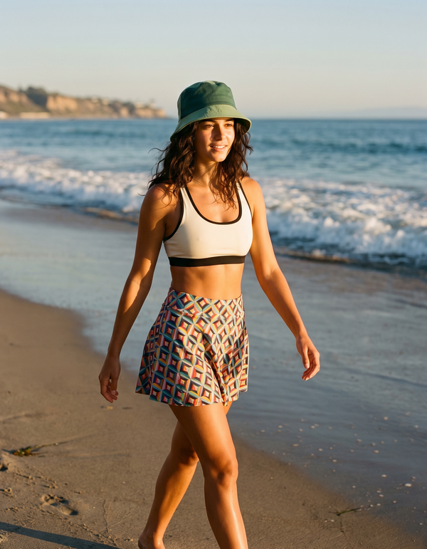 Swim/Gym Sports Bra + Beach Skirt + Bucket Hat