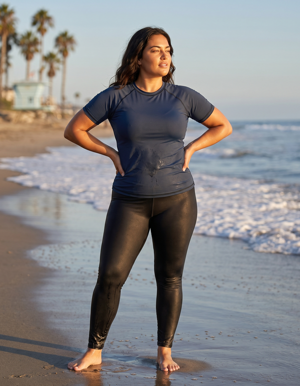 Short Sleeve Rashguard + Swim/Gym Plus Size Leggings