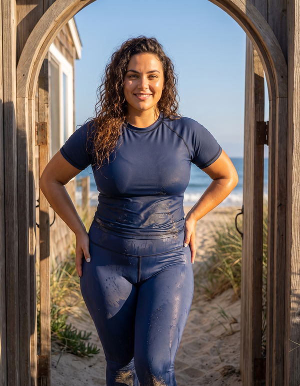 Short Sleeve Rashguard + Swim/Gym Plus Size Leggings