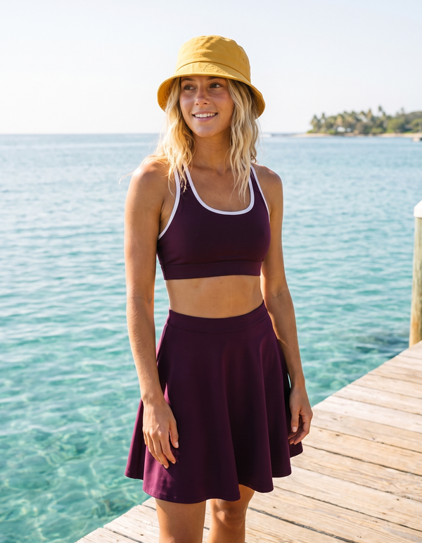 Swim/Gym Sports Bra + Beach Skirt + Bucket Hat