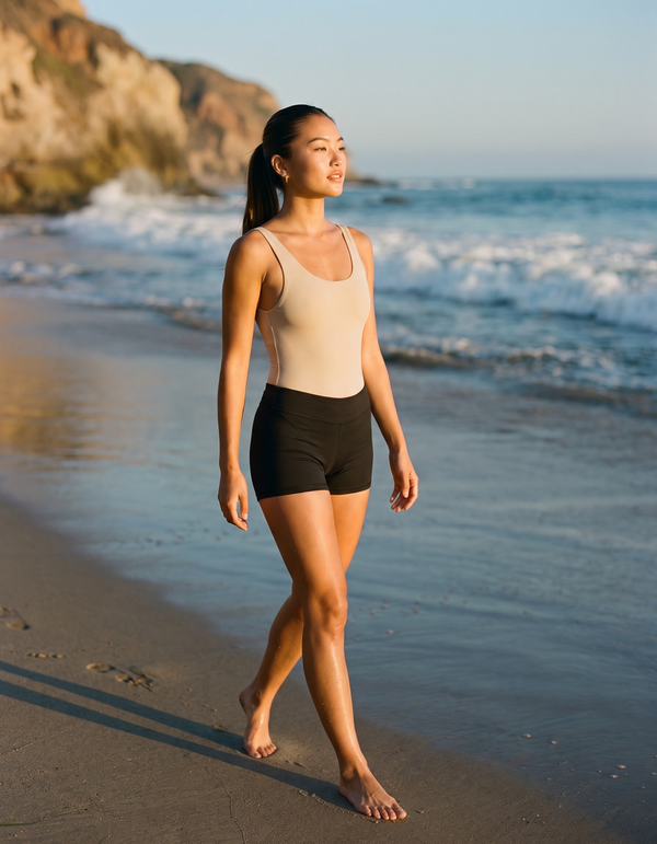 One-Piece + Swim/Gym Shorts