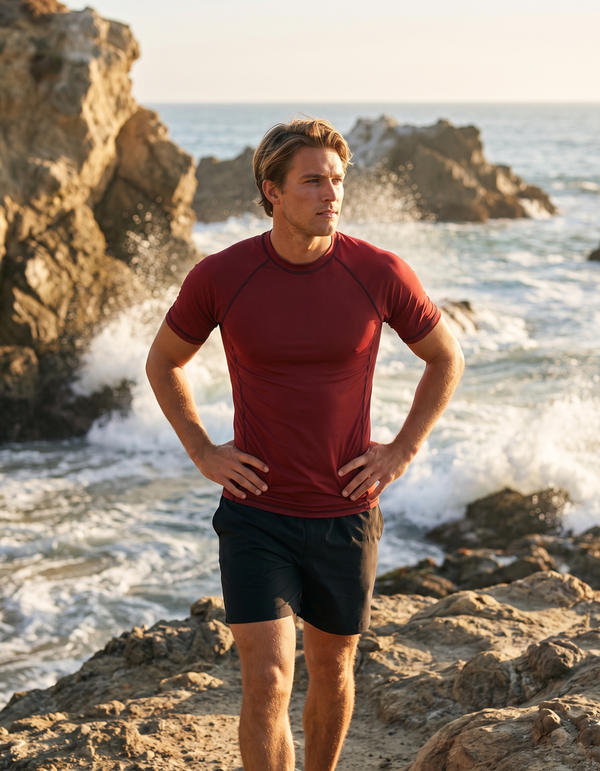 Short Sleeve Rashguard + Swim Trunks