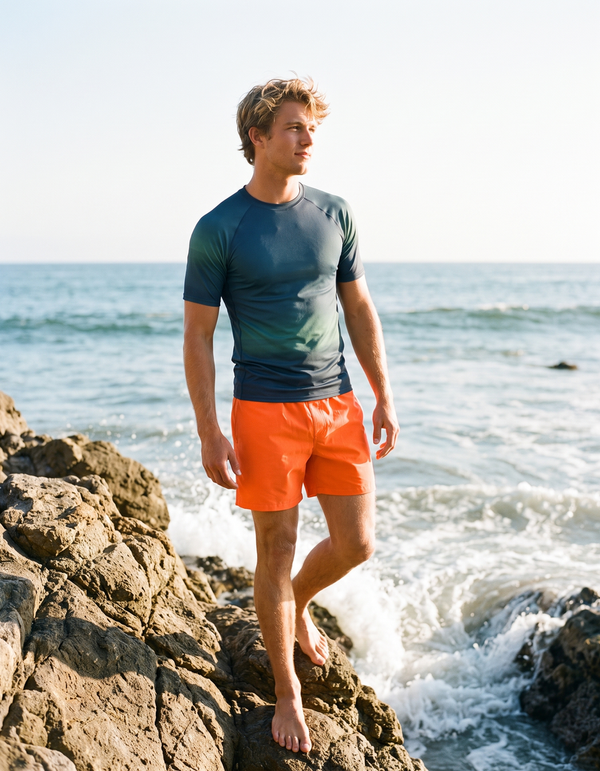 Short Sleeve Rashguard + Swim Trunks