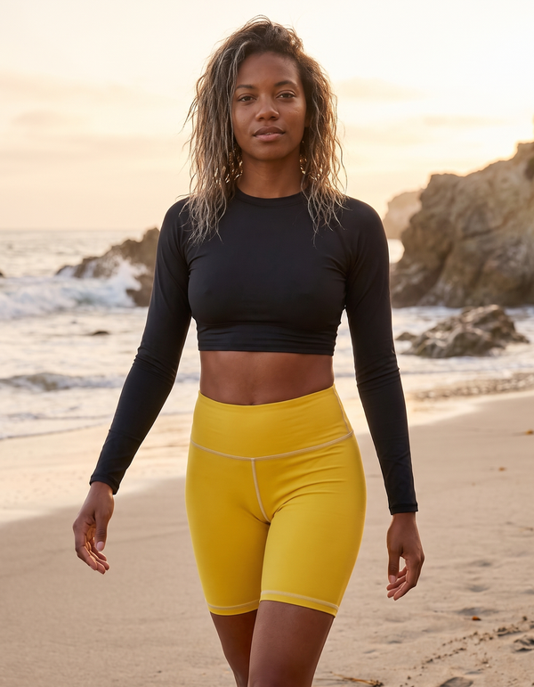 Crop Rashguard + Swim/Gym Biker Shorts
