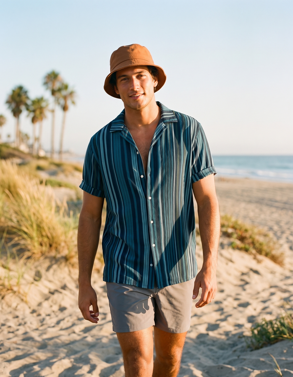 Hawaiian Shirts + Swim Trunks + Bucket Hat