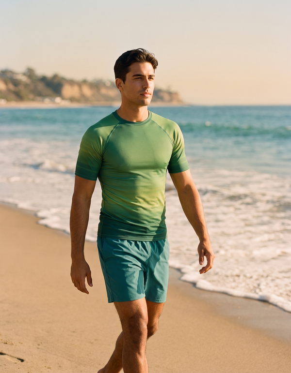 Short Sleeve Rashguard + Swim Trunks