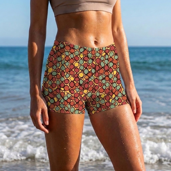Women's Burnt Sienna Kaleidoscope Mid-Rise Shorts