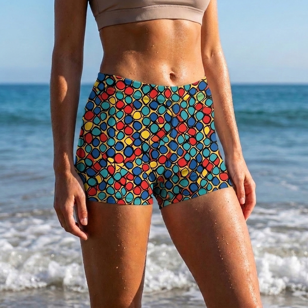 Women's Coral Kaleidoscope Mid-Rise Shorts