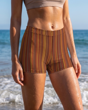 Burnt Sienna Prism Mid-Rise Shorts bikini — Lolekai