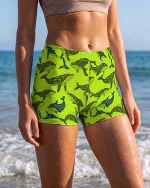 Neon Green Breeze women's mid-rise shorts