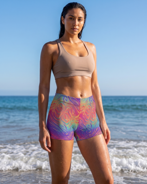 Neon Pink Aurora Mid-Rise Shorts bikini — Lolekai