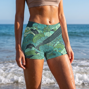 Turquoise Hikari Mid-Rise Shorts Short Shorts — Lolekai