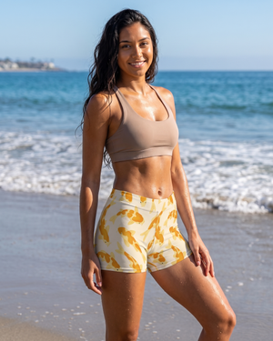 Yellow Eclipse Mid-Rise Shorts Short Shorts — Lolekai