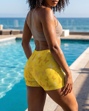 Yellow Lepidoptera Mid-Rise Shorts Short Shorts — Lolekai