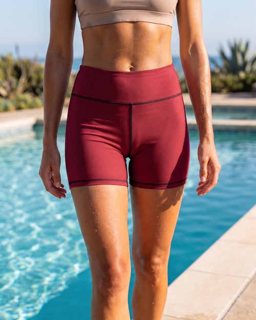 Bordeaux High-Rise Shorts Yoga Shorts — Lolekai