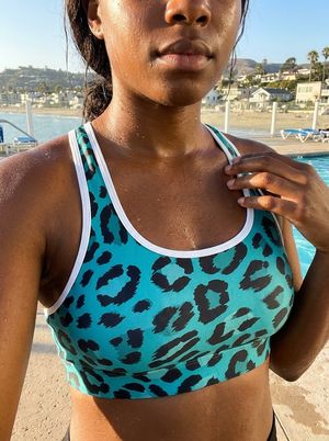 Turquoise Cheetah swim & gym bras