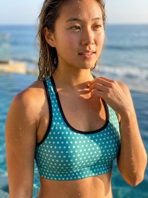 Turquoise Mustard Ochre Polka Swim & Gym Bra Sports Bra — Lolekai