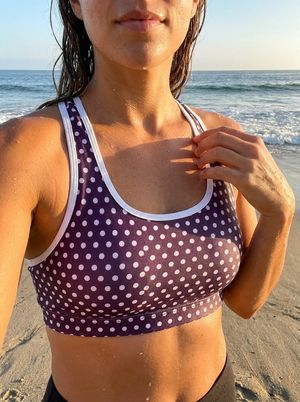 Burnished Lilac Aubergine Polka Swim & Gym Bra Sports Bra — Lolekai