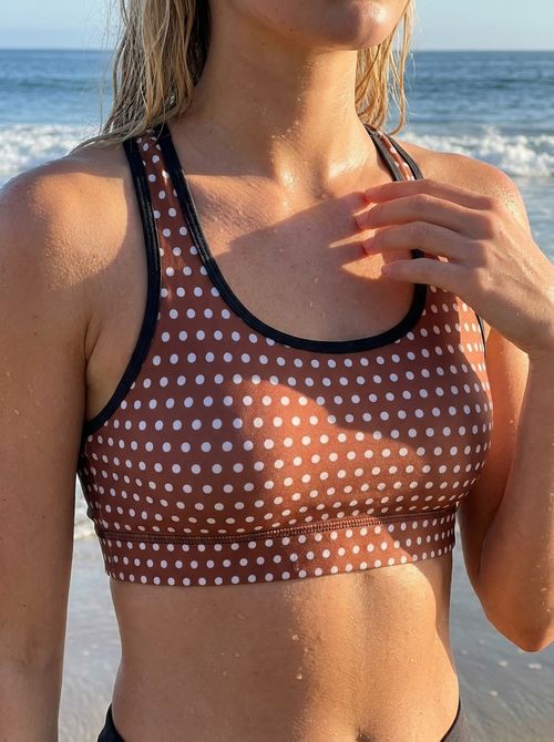 Amber Haze Rust Polka Swim & Gym Bra Sports Bra — Lolekai