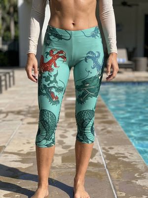 Turquoise Vortex swim & gym leggings