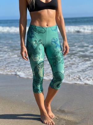 Transformative Teal Vortex Leggings Capri Leggings — Lolekai